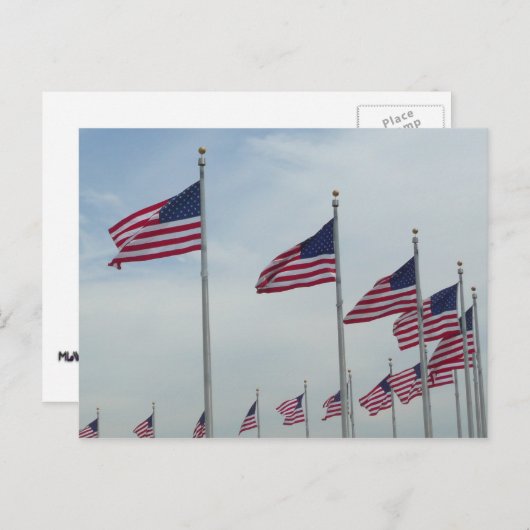 ワシントン記念碑のアメリカ国旗 ポストカード (正面/裏面)