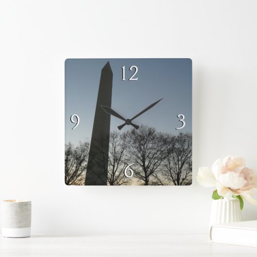 ワシントン記念碑の冬IIの風景 スクエア壁時計 (ホーム)