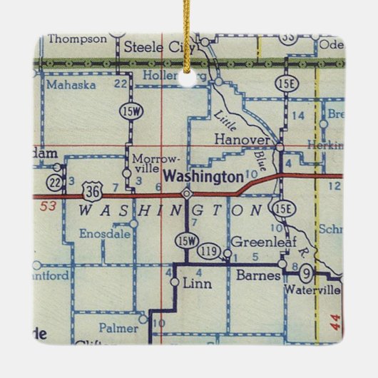 ワシントン・カンザスヴィンテージの地図 セラミックオーナメント (裏面)