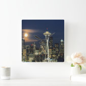 ワシントン、シアトル、スカイライン、ケリー1夜 スクエア壁時計 (ホーム)