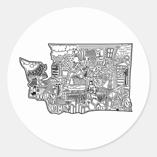 ワシントン・ドードル・ステッカー ラウンドシール (正面)