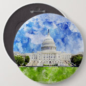 ワシントンD.C.のアメリカ合衆国議会議事堂の水彩画 缶バッジ (正面&裏面)