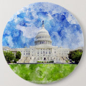 ワシントンD.C.のアメリカ合衆国議会議事堂の水彩画 缶バッジ (正面)