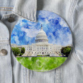 ワシントンD.C.のアメリカ合衆国議会議事堂の水彩画 缶バッジ (インサイチュ)