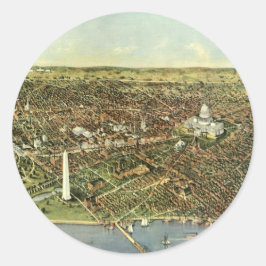 ワシントンD.C.のパノラマビューが楽しめるアンティーク地図 ラウンドシール