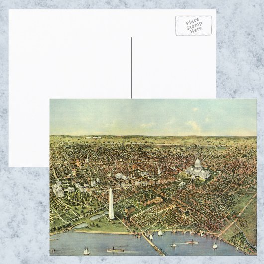 ワシントンD.C.のパノラマビューアンティーク地図 ポストカード