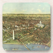 ワシントンD.C.のパノラマビュー アンティーク地図 コースター (正面)