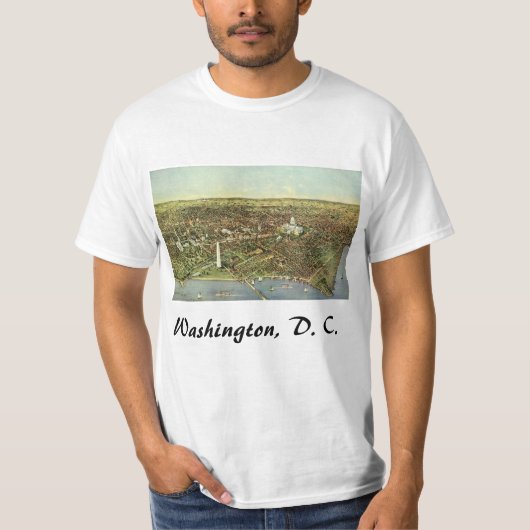 ワシントンD.C.のパノラマビュー アンティーク地図 Tシャツ (正面)