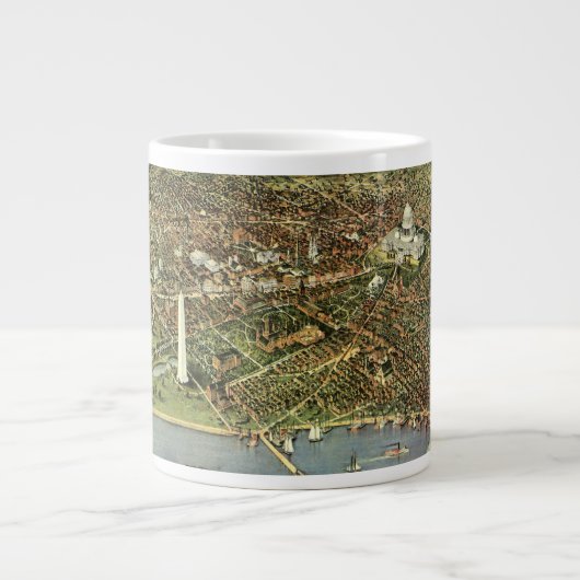 ワシントンD.C.のパノラマ図の古地図 ジャンボコーヒーマグカップ (正面)