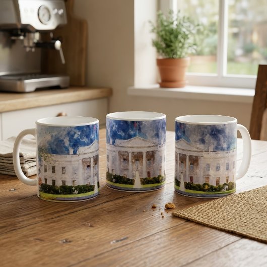 ワシントンD.C.のホワイトハウス 水彩画 コーヒーマグカップ