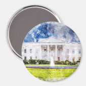 ワシントンD.C.のホワイトハウス 水彩画 マグネット (正面/裏面)