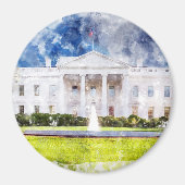 ワシントンD.C.のホワイトハウス 水彩画 マグネット (正面)