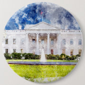 ワシントンD.C.のホワイトハウス 水彩画 缶バッジ (正面)