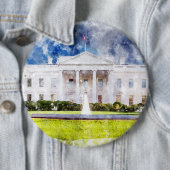 ワシントンD.C.のホワイトハウス 水彩画 缶バッジ (インサイチュ)