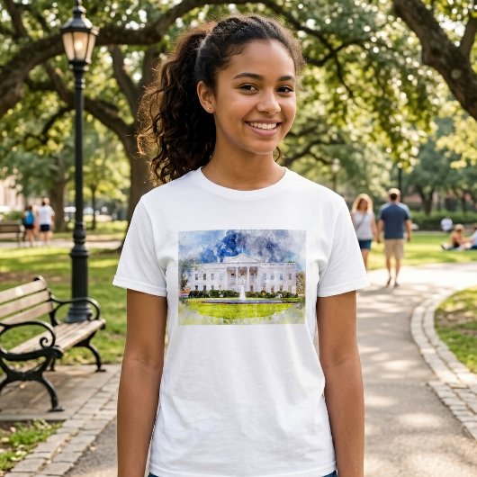 ワシントンD.C.のホワイトハウス 水彩画 Tシャツ