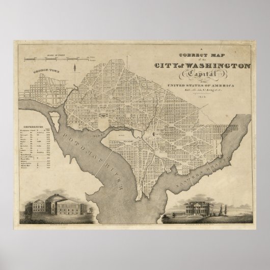 ワシントンD.C.の地図 (1820) ポスター (正面)