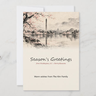 ワシントンD.C.の桜 水墨画 クリスマスカード