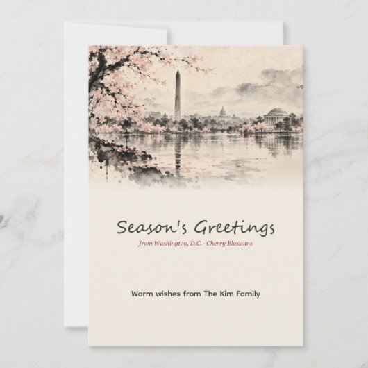 ワシントンD.C.の桜 水墨画 クリスマスカード (正面)
