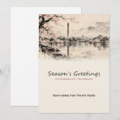 ワシントンD.C.の桜 水墨画 クリスマスカード (正面/裏面)