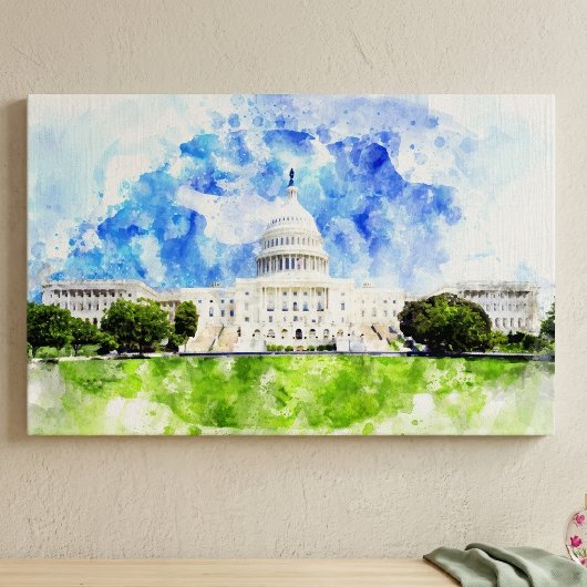 ワシントンD.C.の米国議会議事堂の水彩画 キャンバスプリント