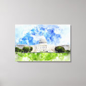 ワシントンD.C.の米国議会議事堂の水彩画 キャンバスプリント (正面)