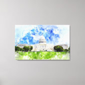 ワシントンD.C.の米国議会議事堂の水彩画 キャンバスプリント (正面)