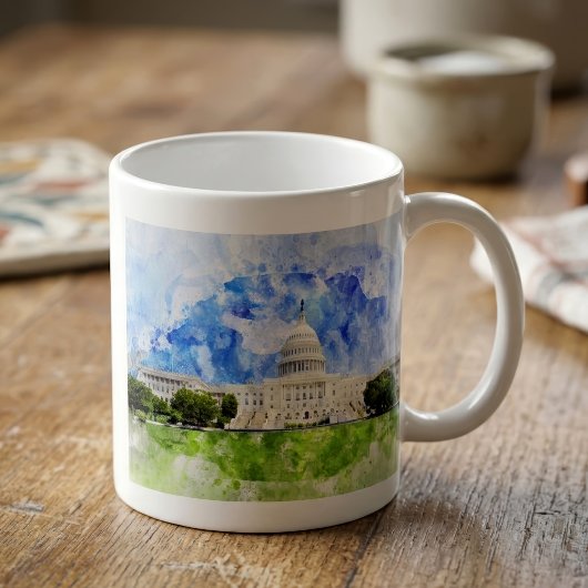 ワシントンD.C.の米国議会議事堂の水彩画 コーヒーマグカップ