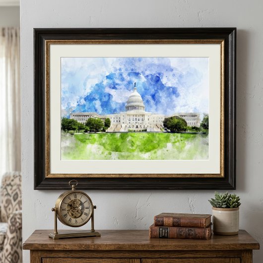 ワシントンD.C.の米国議会議事堂の水彩画 フォトプリント