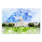 ワシントンD.C.の米国議会議事堂の水彩画 フォトプリント (正面)