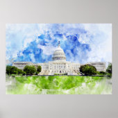 ワシントンD.C.の米国議会議事堂の水彩画 ポスター (正面)