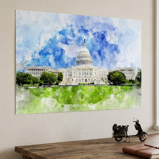 ワシントンD.C.の米国議会議事堂の水彩画 ポスター