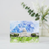 ワシントンD.C.の米国議会議事堂の水彩画 ポストカード (スタンド正面)