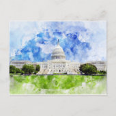ワシントンD.C.の米国議会議事堂の水彩画 ポストカード (正面)