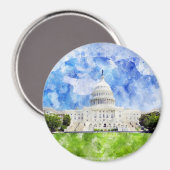 ワシントンD.C.の米国議会議事堂の水彩画 マグネット (正面/裏面)