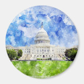 ワシントンD.C.の米国議会議事堂の水彩画 マグネット (正面)