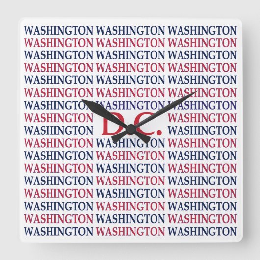 ワシントンD.C. タイポグラフィ スクエア壁時計 (正面)