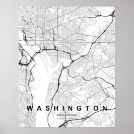 ワシントンD.C.ミニマリスト地図（白黒） ポスター