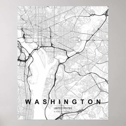 ワシントンD.C.ミニマリスト地図（白黒） ポスター (正面)