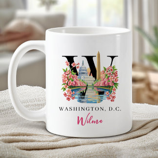 ワシントンD.C. モノグラム W 名前入りギフト コーヒーマグカップ