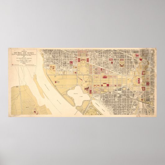 ワシントンD.C.モールのヴィンテージ地図(1917) ポスター (正面)