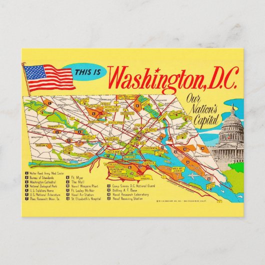 ワシントンD.C. ヴィンテージ地図ポストカード ポストカード (正面)