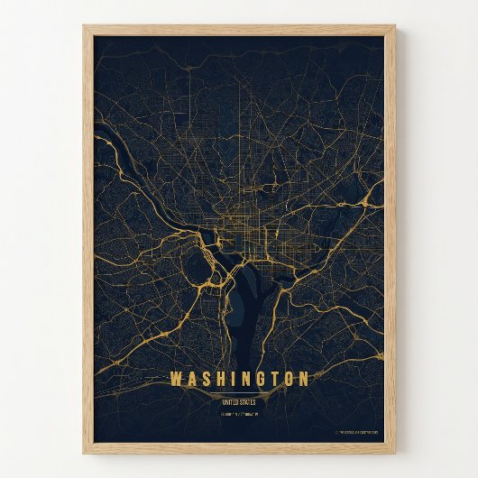 ワシントンD.C.地図ゴールドプリントポスター壁掛けアートギフト ポスター