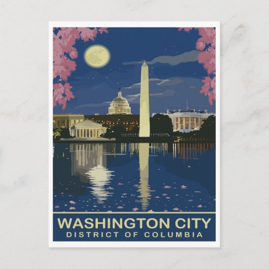 ワシントンD.C. 夜の水面に映る灯り 旅行 ポストカード (正面)