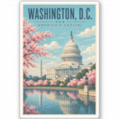 ワシントンD.C. 桜のイラスト 旅行 シール (正面)