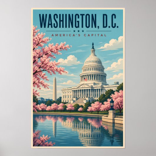 ワシントンD.C. 桜のイラスト 旅行 ポスター (正面)