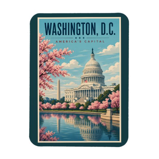 ワシントンD.C. 桜のイラスト 旅行 マグネット (縦)