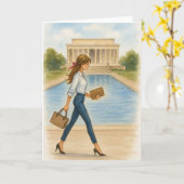 ワシントンDCのオシャレな女の子 カード (黄色い花)