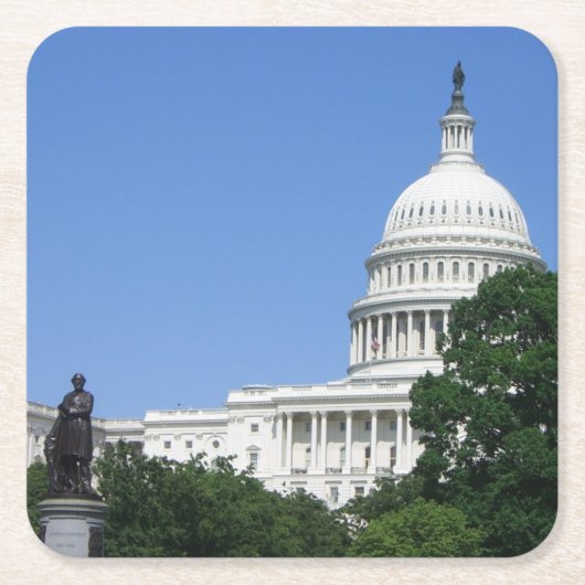 ワシントンDCのキャピトル建物 スクエアペーパーコースター (正面)