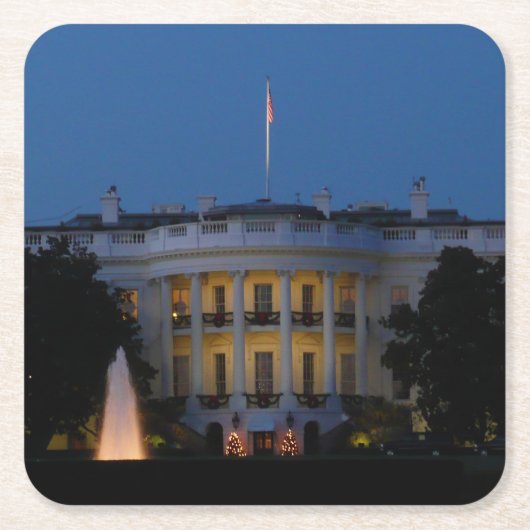 ワシントンDCの夜のクリスマスホワイトハウス スクエアペーパーコースター (正面)