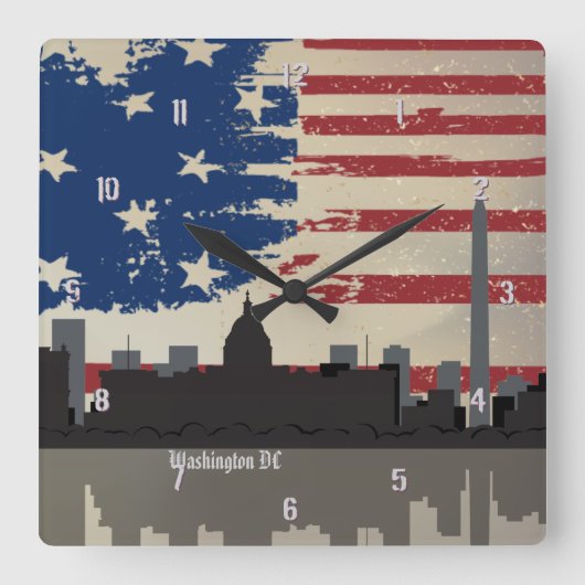 ワシントンDCアメリカの都市CityScape Wall Clock スクエア壁時計 (正面)